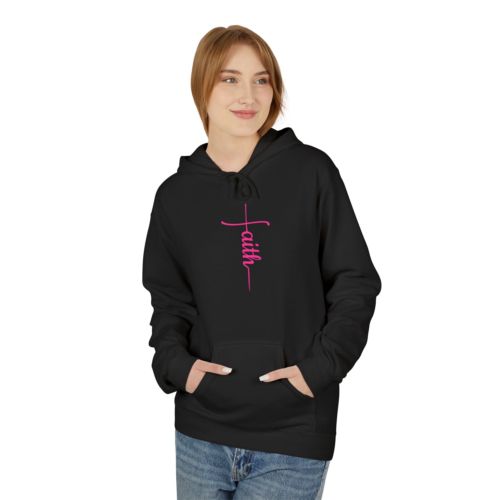 Elegant Minimalist Fleece Hoodie with Pink Detail