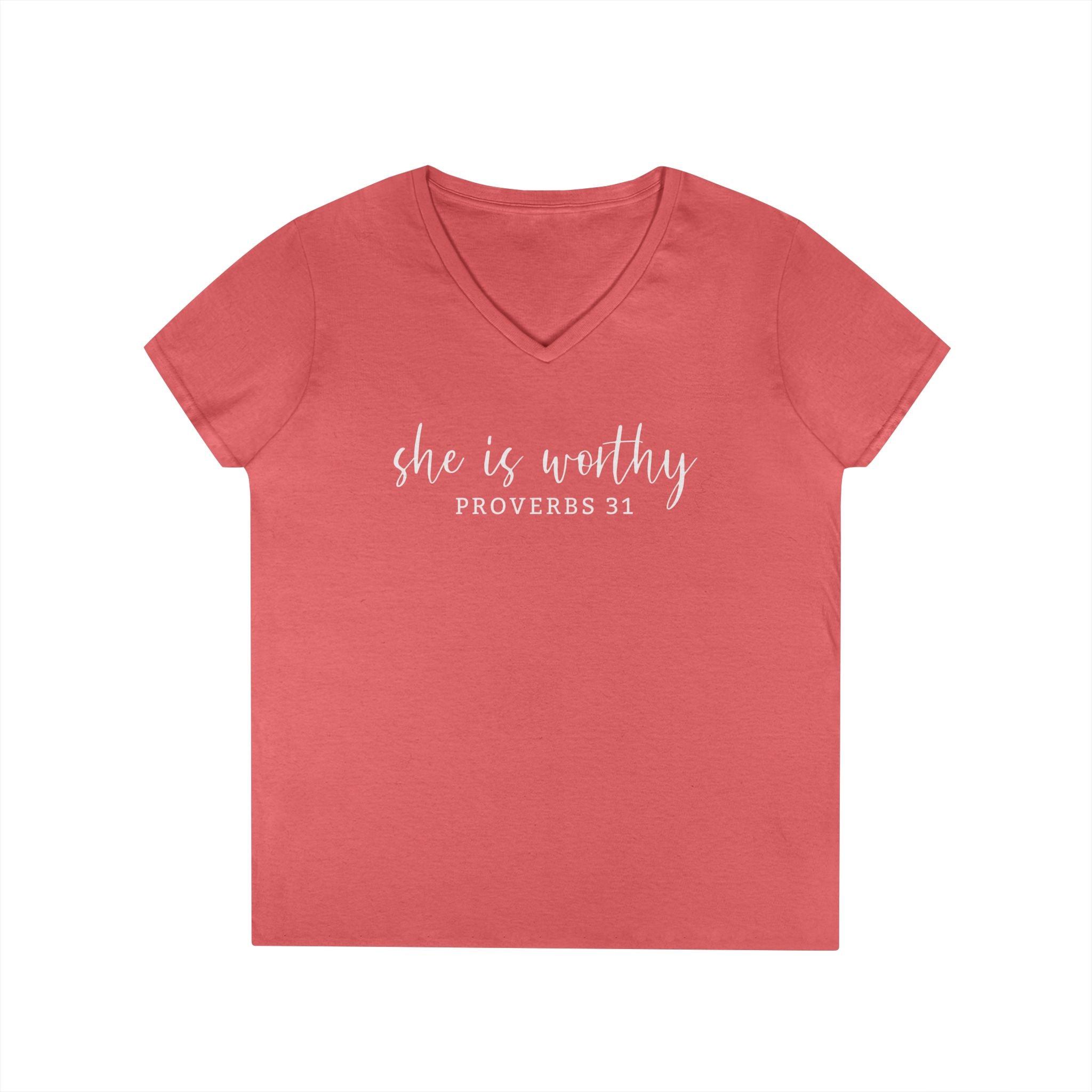 She Is Worthy- V Neck, Ladies Tee