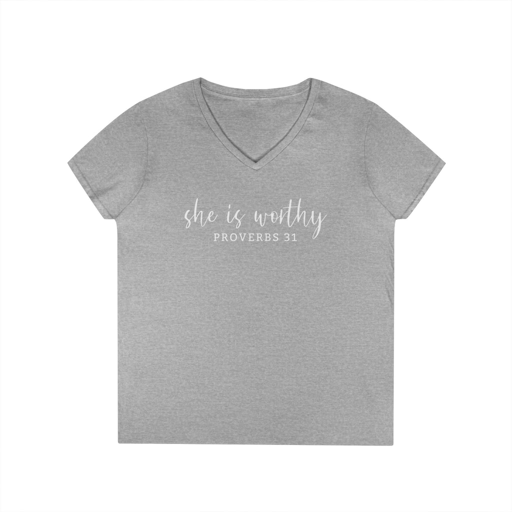 She Is Worthy- V Neck, Ladies Tee
