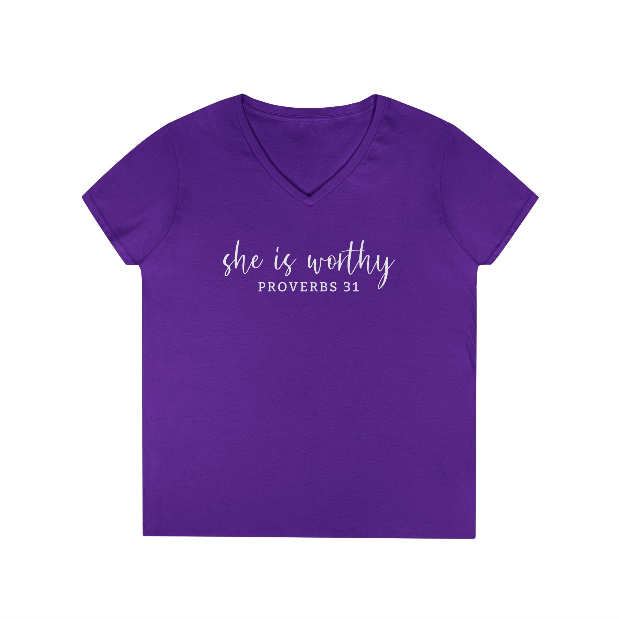 She Is Worthy- V Neck, Ladies Tee