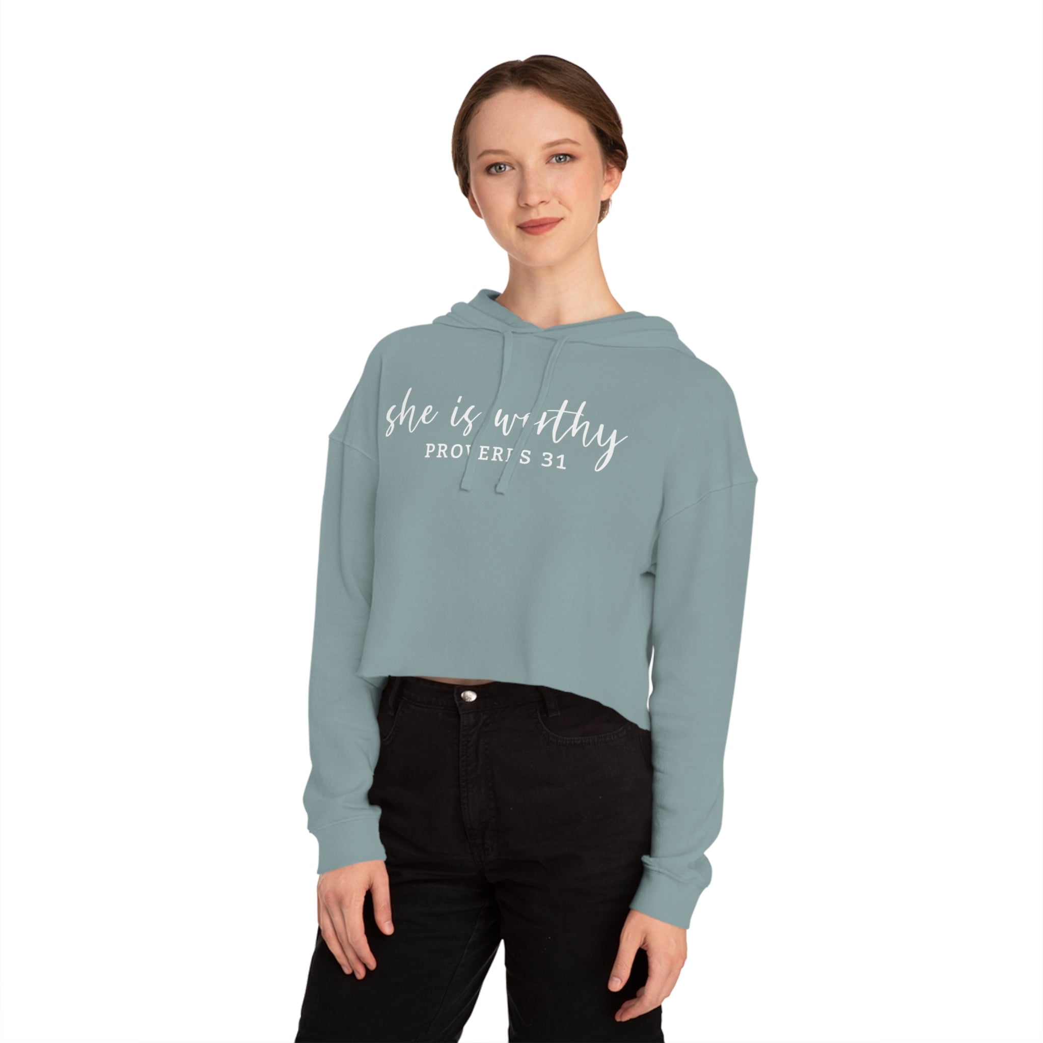 She Is Worthy-Cropped Hoodie
