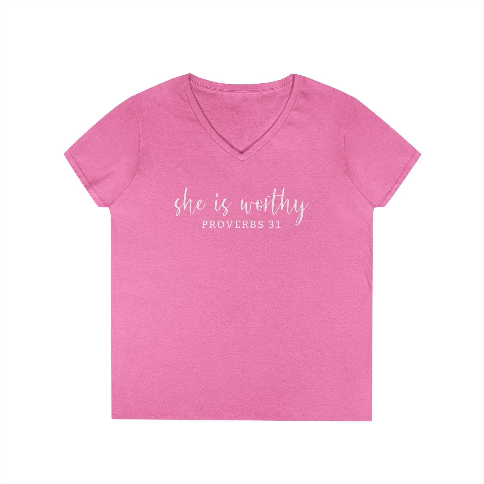 She Is Worthy- V Neck, Ladies Tee
